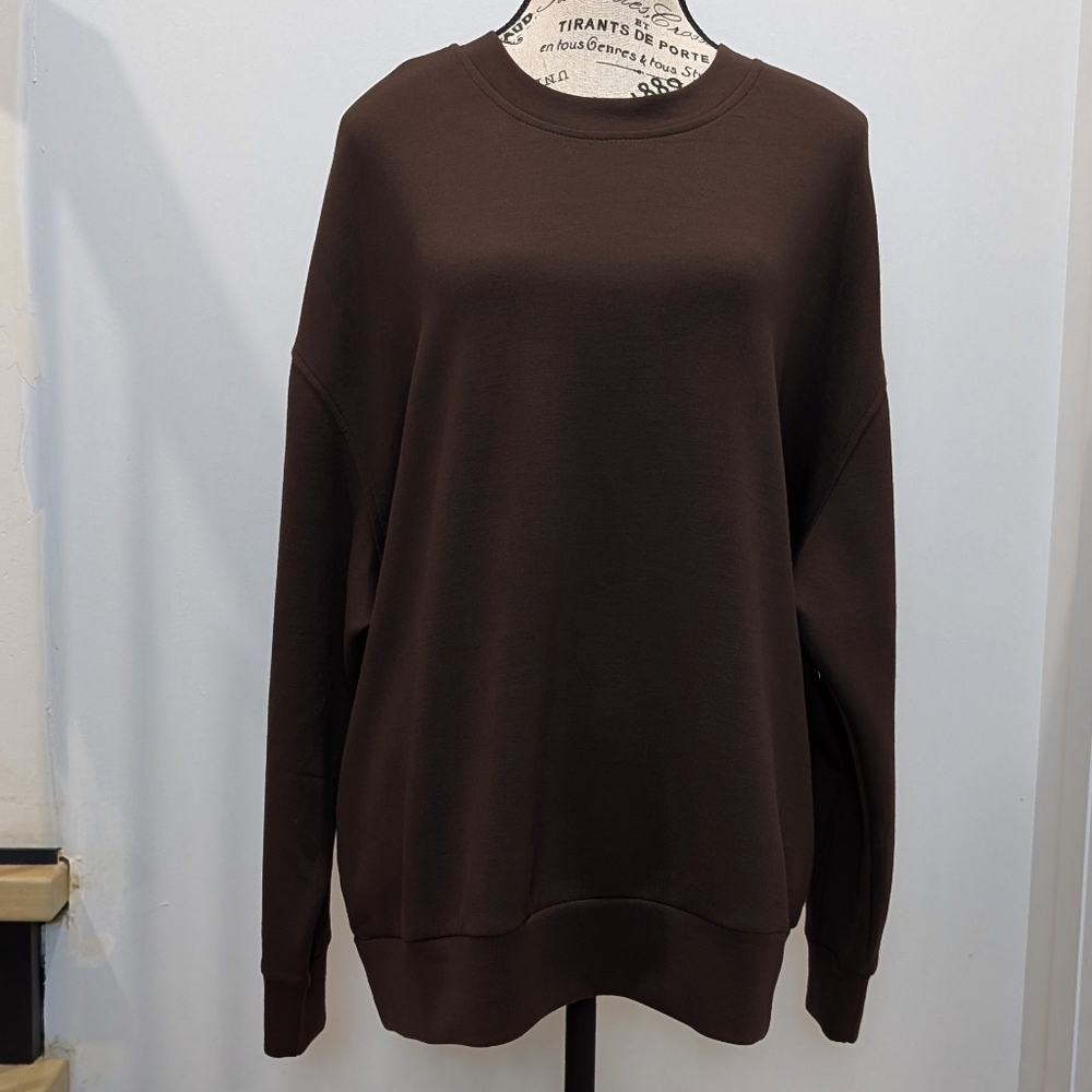 SHAPED | Women's Chocolate Brown/White Striped Relaxed Fit Crewneck Athletic Top
